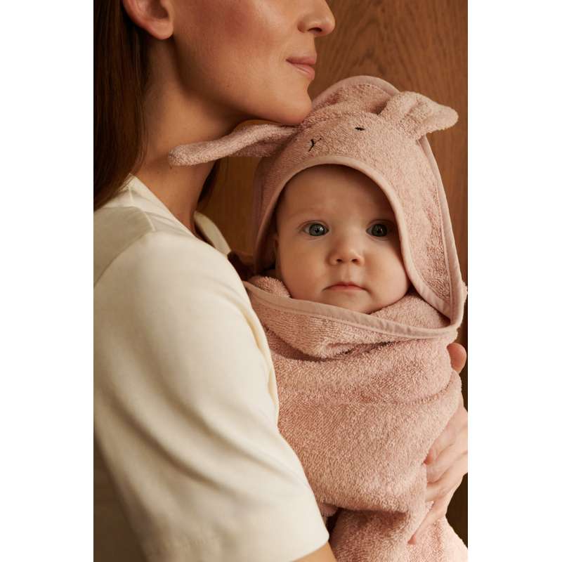 Liewood Albert badhandduk m. huva - Baby - Rabbit/Rose