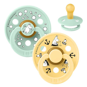 BIBS Rund Colour napp - 2-Pack - strl. 1 - naturgummi - Mumin - Segling - Nordisk Mint Mix 