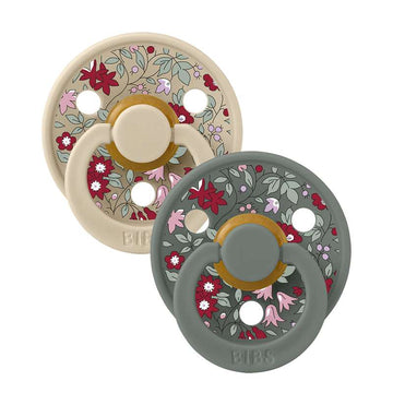 Bibs Rund Colour Napp - 2-Pack - strl. 2 - naturgummi - Liberty - Kamomill Gräsmatta/Tall Mix 