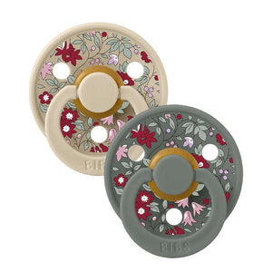 Bibs Rund Colour Napp - 2-Pack - strl. 2 - naturgummi - Liberty - Kamomill Gräsmatta/Tall Mix 
