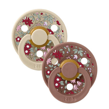 Bibs Rund Colour Napp - 2-Pack - strl. 2 - naturgummi - Liberty - Kamomill Gräsmatta/Woodchuck Mix 