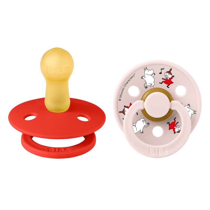 BIBS Rund Colour napp - 2-Pack - strl. 2 - naturgummi - Mumin - Dansande - Candy Apple Mix 