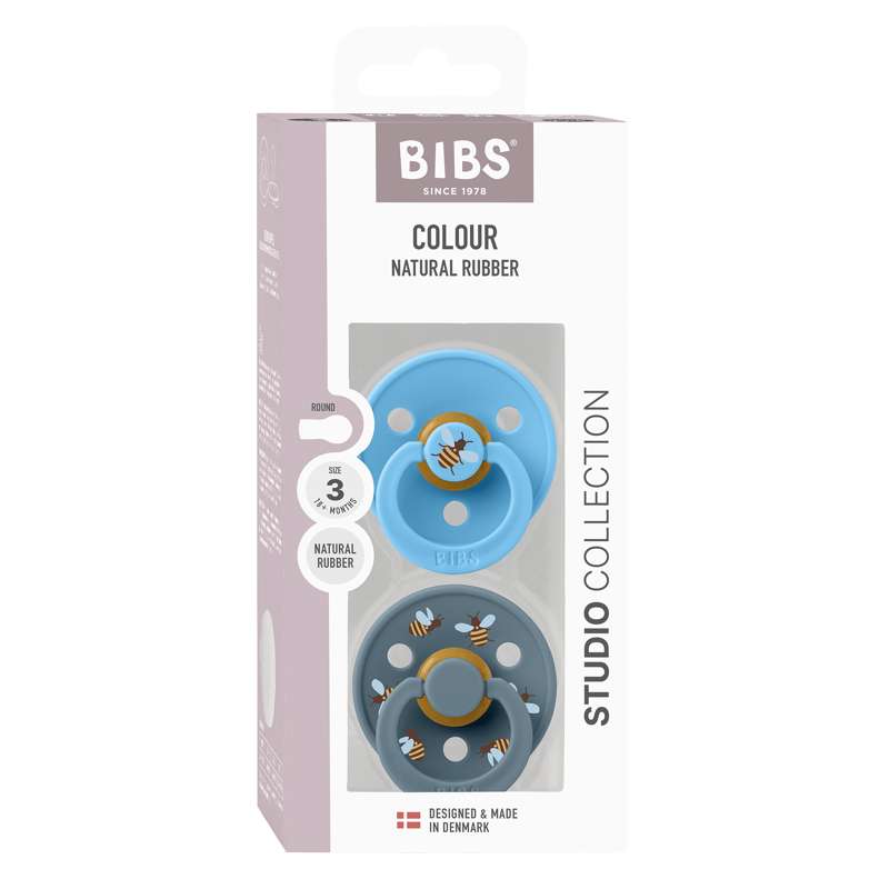 BIBS Rund Colour napp - 2-Pack - Str. 3 - Naturgummi - Bumblebee Studio - Breeze Mix