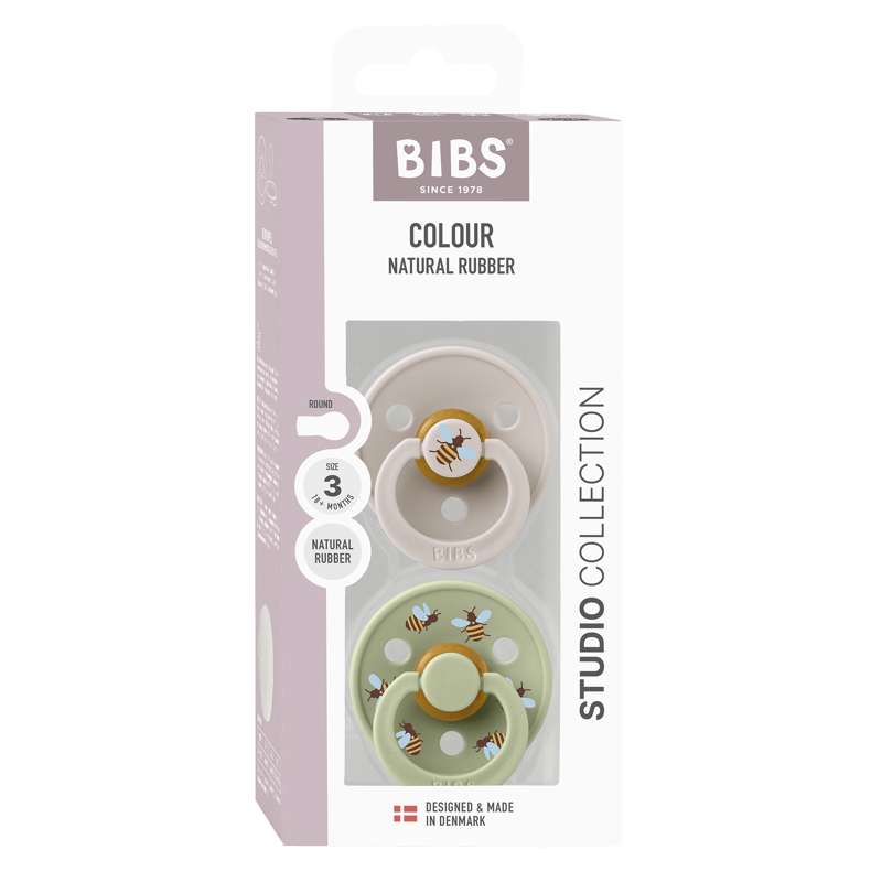 BIBS Rund Colour Napp - 2-Pack - Str. 3 - Naturgummi - Bumblebee Studio - Mushroom Mix
