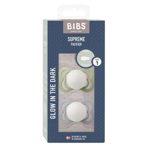 BIBS Symmetrisk Supreme Napp - 2-Pack - Str. 1 - Silikon - GLOW - Sage/Cloud