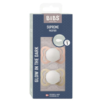 BIBS Symmetrisk Supreme Napp - 2-Pack - Str. 1 - Silikon - GLOW - Blush/Vanilla