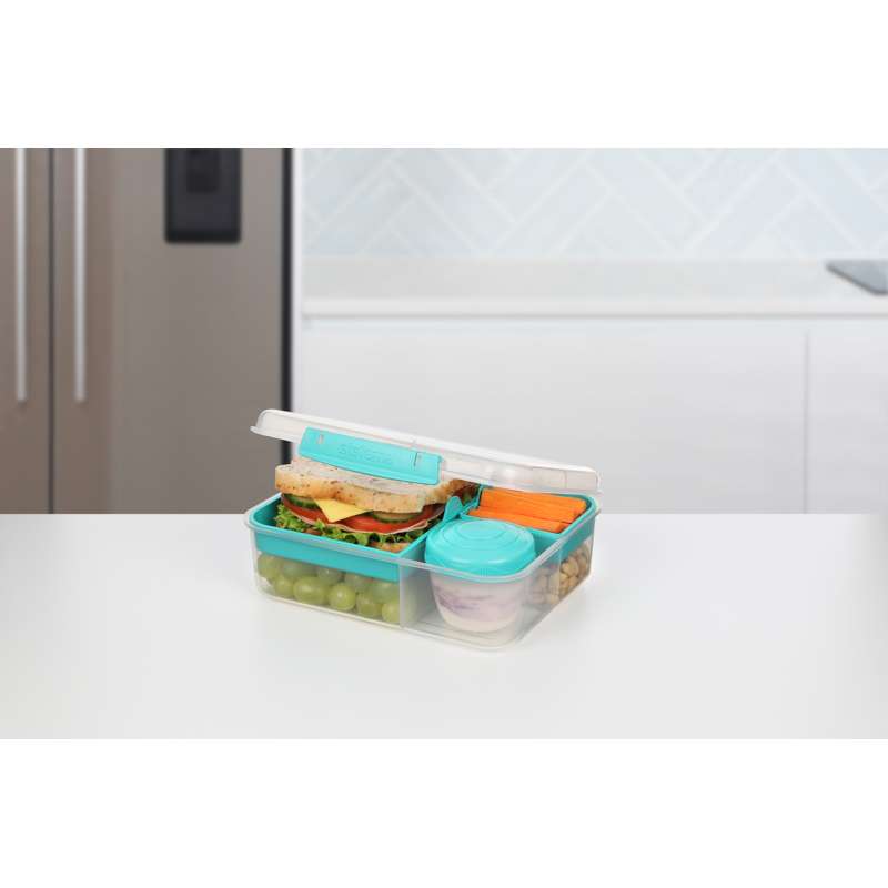 Sistema Bento Matlåda - Rumindelad med Kopp - 1,65L - Klar/Minty Teal 