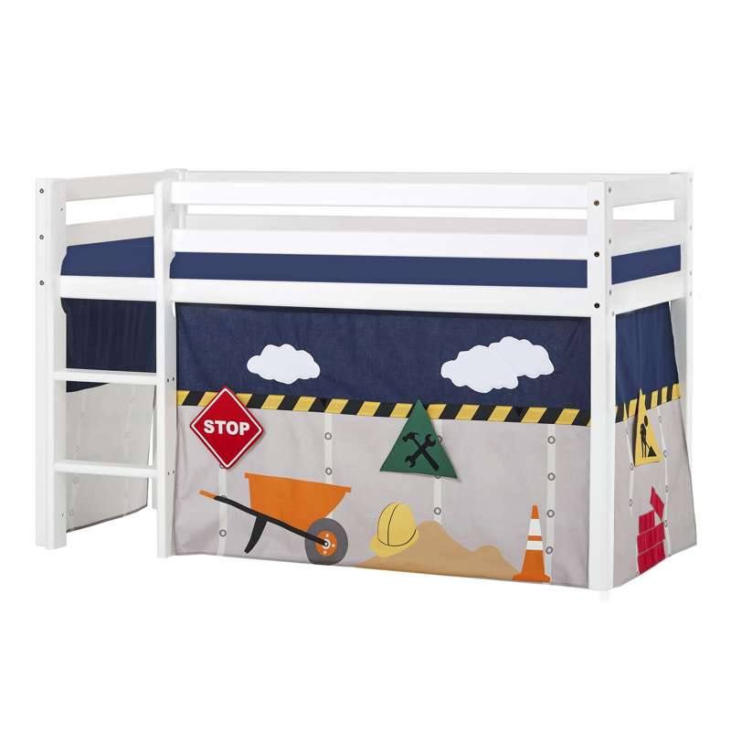 Hoppekids ECO Dream - Halvhög loftsäng m. CONSTRUCTION Gardin - 70x160 cm. - Ej delbar 
