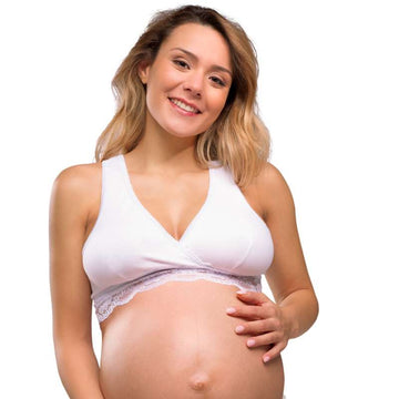 Carriwell New Mum Ekologisk crossover Amnings-bh - Spets - vit 