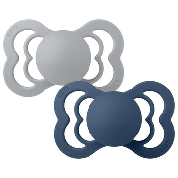 BIBS Symmetrisk Supreme Napp - 2-Pack - Str. 2 - Silikon - Cloud/Steel Blue