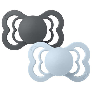BIBS Symmetrisk Supreme Napp - 2-Pack - Str. 2 - Naturgummi - Iron/Baby Blue