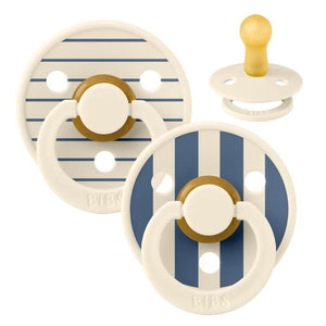 BIBS Rund Colour Napp - 2-Pack - Str. 2 - Naturgummi - Pin Studio - Ivory/Steel Blue