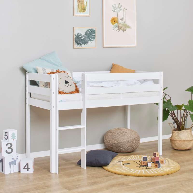 Hoppekids ECO Comfort - Halvhög loftsäng - Fler Storlekar - Vit 
