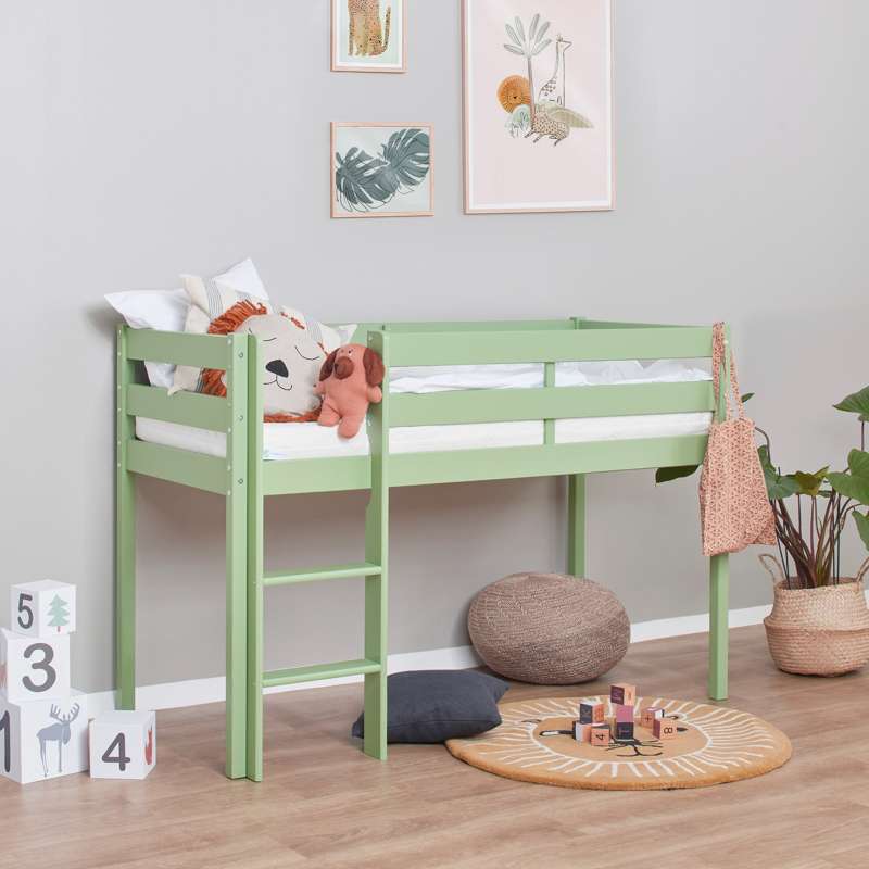 Hoppekids ECO Comfort - Halvhög loftsäng - Flera Storlekar - Pale Green 