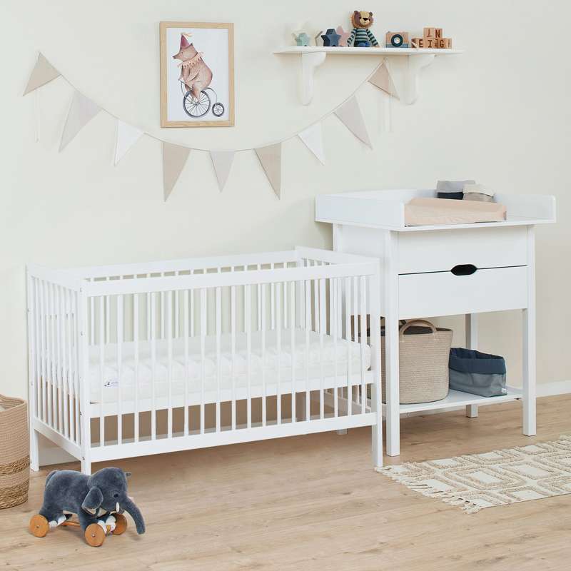 Hoppekids IDA-MARIE - Babysäng m. Justerbar Höjd och Sidopanel - Vit