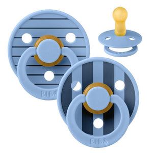 BIBS Rund Colour napp - 2-Pack - Str. 2 - Naturgummi - Pin Studio - Sky Blue/Sky Blue