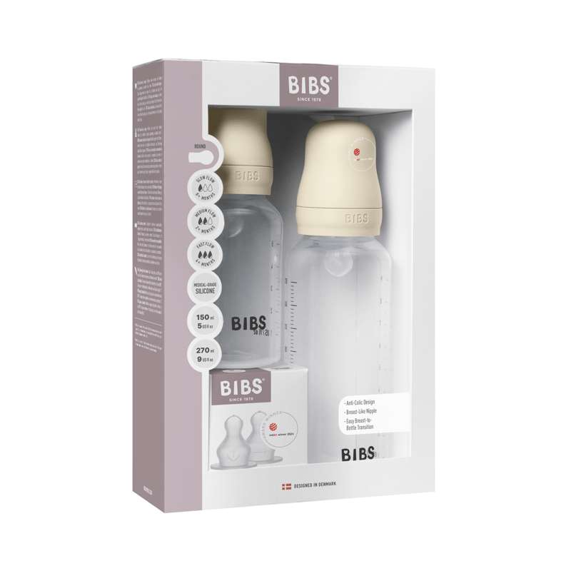 BIBS Bottle - Grow and Flow Nappflaskset - Plast - Silikon/Rund - 150ml/270ml - 2-Pack - Ivory