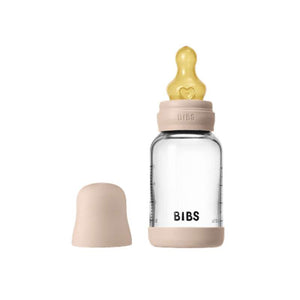 BIBS Bottle - nappflaskset - Glas - Naturgummi/Slow Flow/Rund - 120ml - Blush
