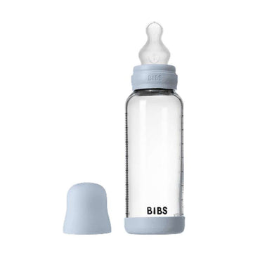 BIBS Flaska - Sutteflaskeset - Glas - Silikon/Medium Flow/Rund - 240 ml. - Baby Blue 