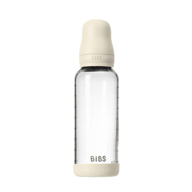 BIBS Bottle - nappflaskset - Glas - Naturgummi/Medium Flow/Rund - 240ml - Ivory