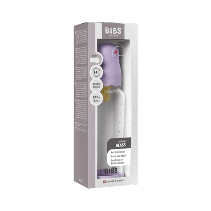 BIBS Bottle - Nappflaskset - Glas - Boheme - Naturgummi/Medium Flow/Rund - 240ml - Violet Sky