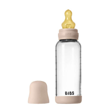 BIBS Bottle - nappflaskset - Glas - Naturgummi/Medium Flow/Rund - 240ml - Blush