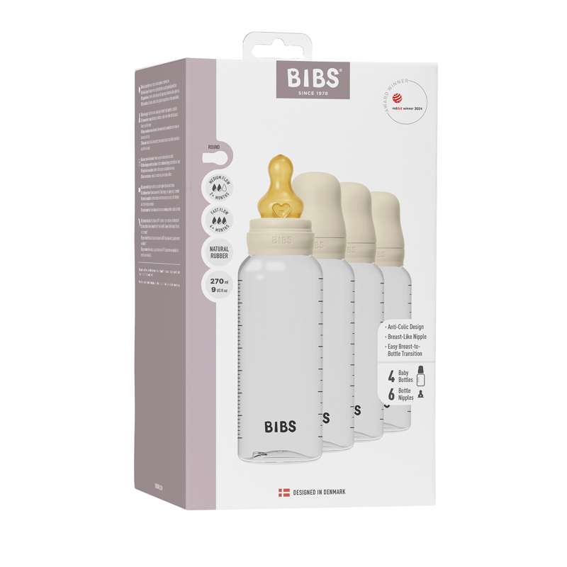 BIBS Bottle - Nappflaskset - 4 st. - Plast - Naturgummi - 270ml - Ivory