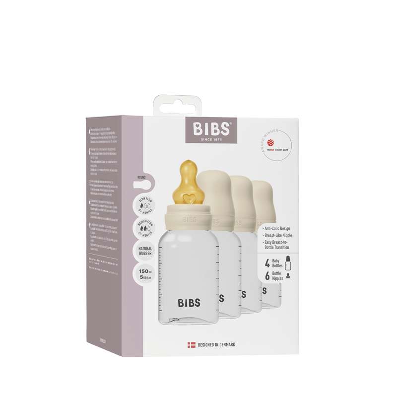 BIBS Bottle - Nappflaskset - 4 st. - Plast - Naturgummi - 150ml - Ivory