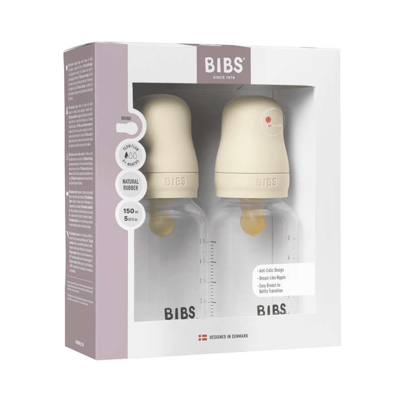 BIBS Bottle - Nappflaskset - Plast - Naturgummi/Slow Flow/Rund - 150ml - 2-Pack - Ivory
