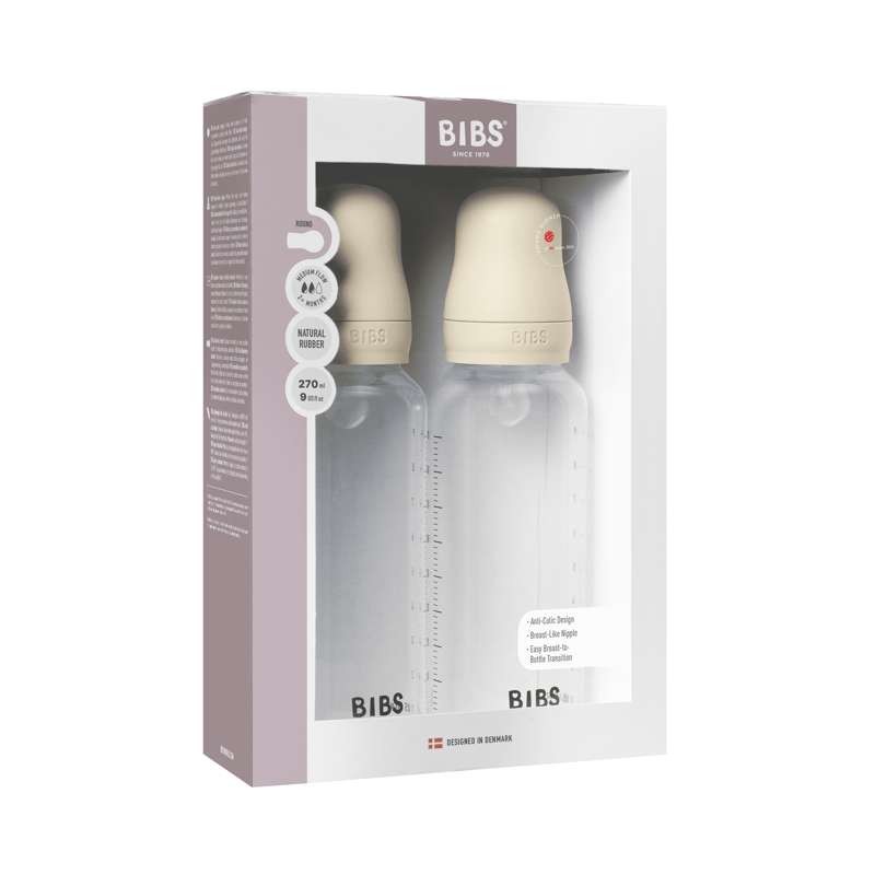 BIBS Bottle - Nappflaskset - Plast - Silikon/Medium Flow/Rund - 270ml - 2-Pack - Ivory