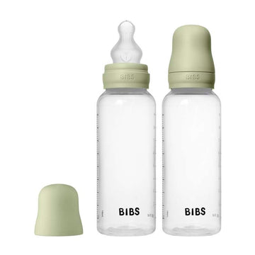 BIBS Bottle - Flaska med napp - Plast - 2-pack - Silikon/Medium flöde/Rund - 270 ml - Sage 