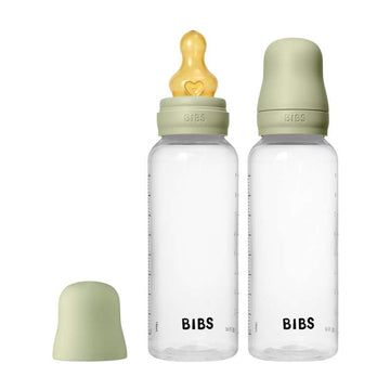 BIBS Bottle - Nappflaskeset - Plast - 2-pack - naturgummi/Medium Flow/Rund - 270ml - Sage 