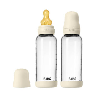 BIBS Bottle - Nappflaskset - Glas - 2-pack - Naturgummi/Medium Flow/Rund - 240ml - Ivory
