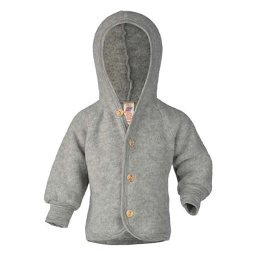 Engel Natur Babyjacka - Ullfleece med huva - Grå Melange 