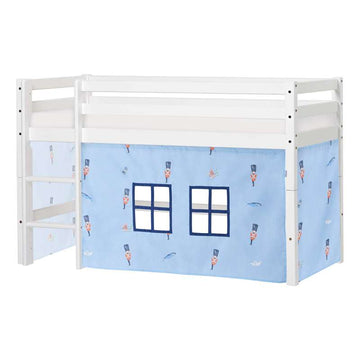 Hoppekids ECO Dream - Halvhög loftsäng m. TIN SOLDIER Gardin och Madrass - 70x160 cm. - Delbar - Vit 