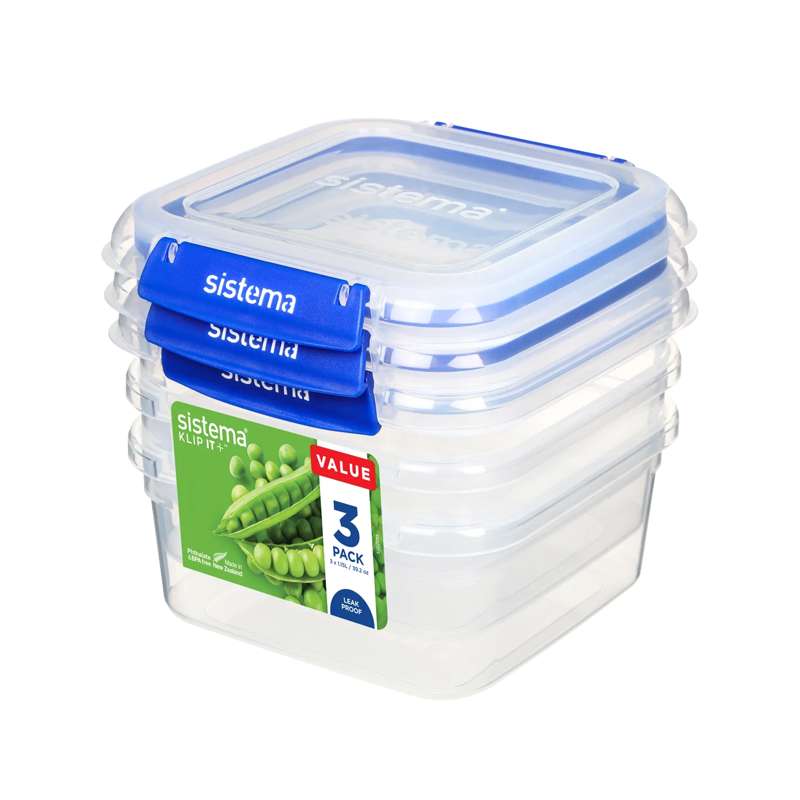Sistema Matförvaring - Klip It Plus - Fyrkantig - 3-Pack - 1.15L - Blå 
