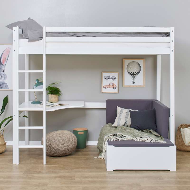 Hoppekids ECO Dream - MEGA Säng med Lounge Modul och Bordskiva - 90x200 cm. - Vit 