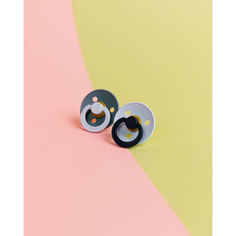 BIBS Rund Colour napp - Str. 2 - Naturgummi - Fusion Studio - Baby Blue/Petrol Mix