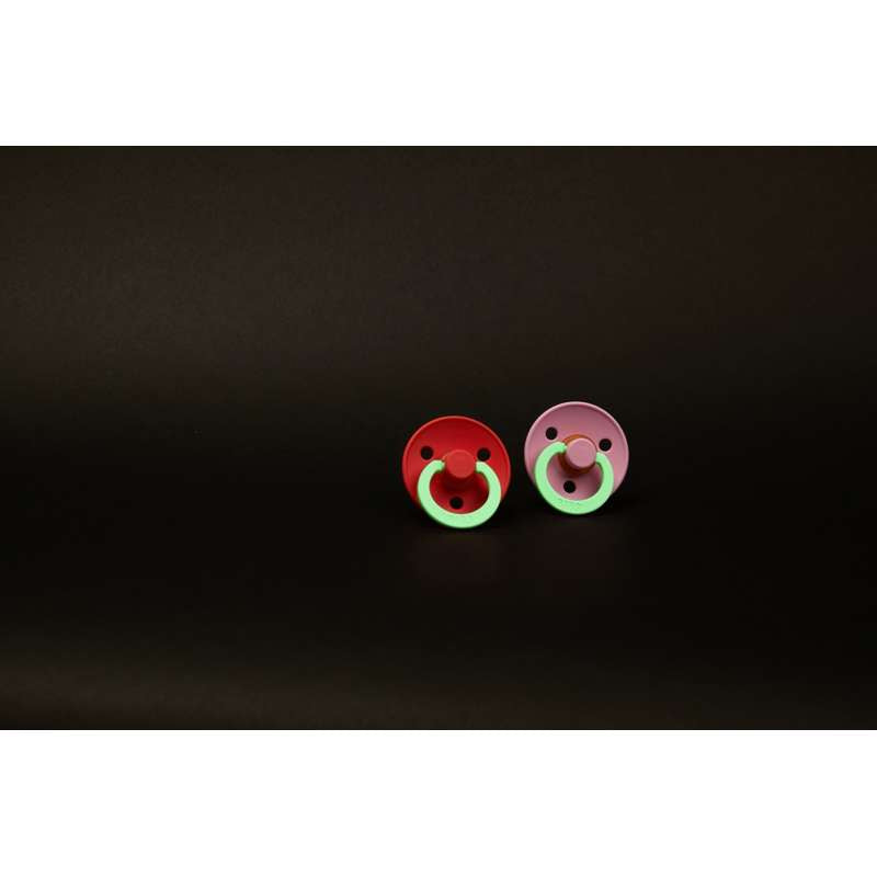 BIBS Rund Colour Sut - 2-Pak - Str. 3 - Naturgummi - GLOW - Baby Pink/Tango