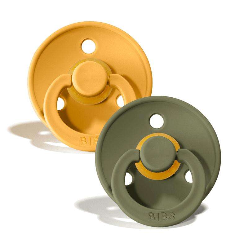 BIBS Rund Colour napp - 2-Pack - strl. 1 - naturgummi - Honungsbi/Oliv 