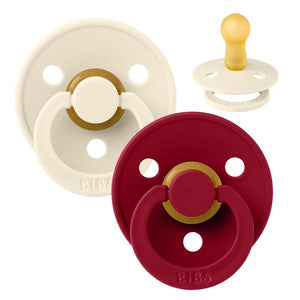 Bibs Rund Colour Napp - 2-Pack - strl. 2 - naturgummi - Elfenben/Rubin 