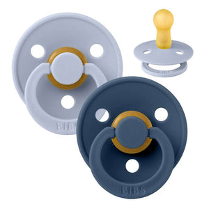 Bibs Rund Colour Napp - 2-Pack - strl. 2 - naturgummi - Dammblå/Stålblå 