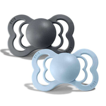 BIBS Symmetrisk Supreme napp - 2-Pak - strl. 1 - Silikon - Iron/Baby Blue 
