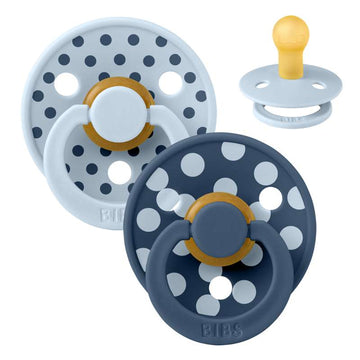 BIBS Rund Colour napp - 2-Pack - strl. 1 - naturgummi - Polka Studio - Baby Blue/Steel Blue 