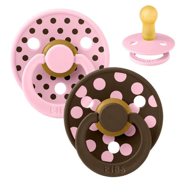 BIBS Rund Färg napp - 2-Pack - strl. 2 - naturgummi - Polka Studio - Baby Pink/Mocha 