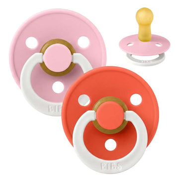 BIBS Rund Colour Sut - 2-Pak - Str. 2 - Naturgummi - GLOW - Baby Pink/Tango