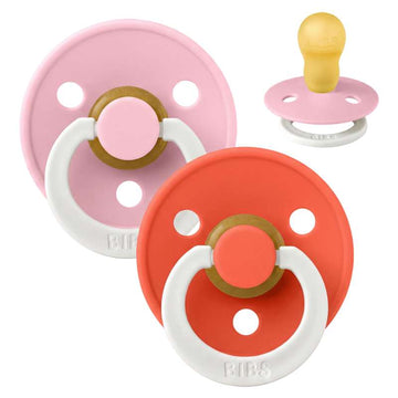 BIBS Rund Colour Sut - 2-Pak - Str. 3 - Naturgummi - GLOW - Baby Pink/Tango
