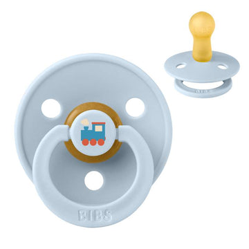 BIBS Rund Colour Sut - Str. 2 - Naturgummi - Holiday Train - Baby Blue