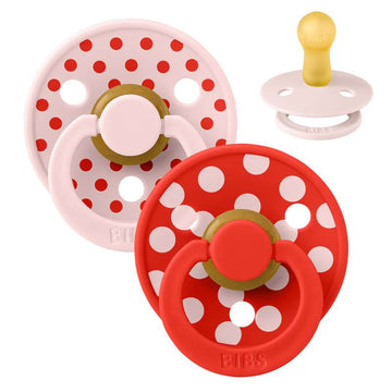 BIBS Rund Colour napp - 2-Pack - strl. 2 - naturgummi - Polka Studio - Blossom/Candy Apple 