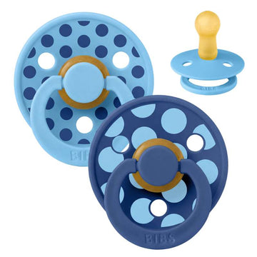 BIBS Rund Colour Sut - 2-Pak - Str. 2 - Naturgummi - Mix Polka Studio - Breeze/Cornflower